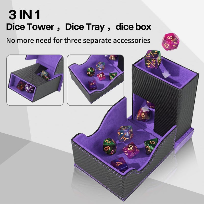 Stepane Dice Roller Tower, Premium DND Magnetic Dice Tray, Foldable PU Leather Dice Tower RPG Gifts for Dungeons and Dragons MTG Dm & Player Black/Violet - Image 2